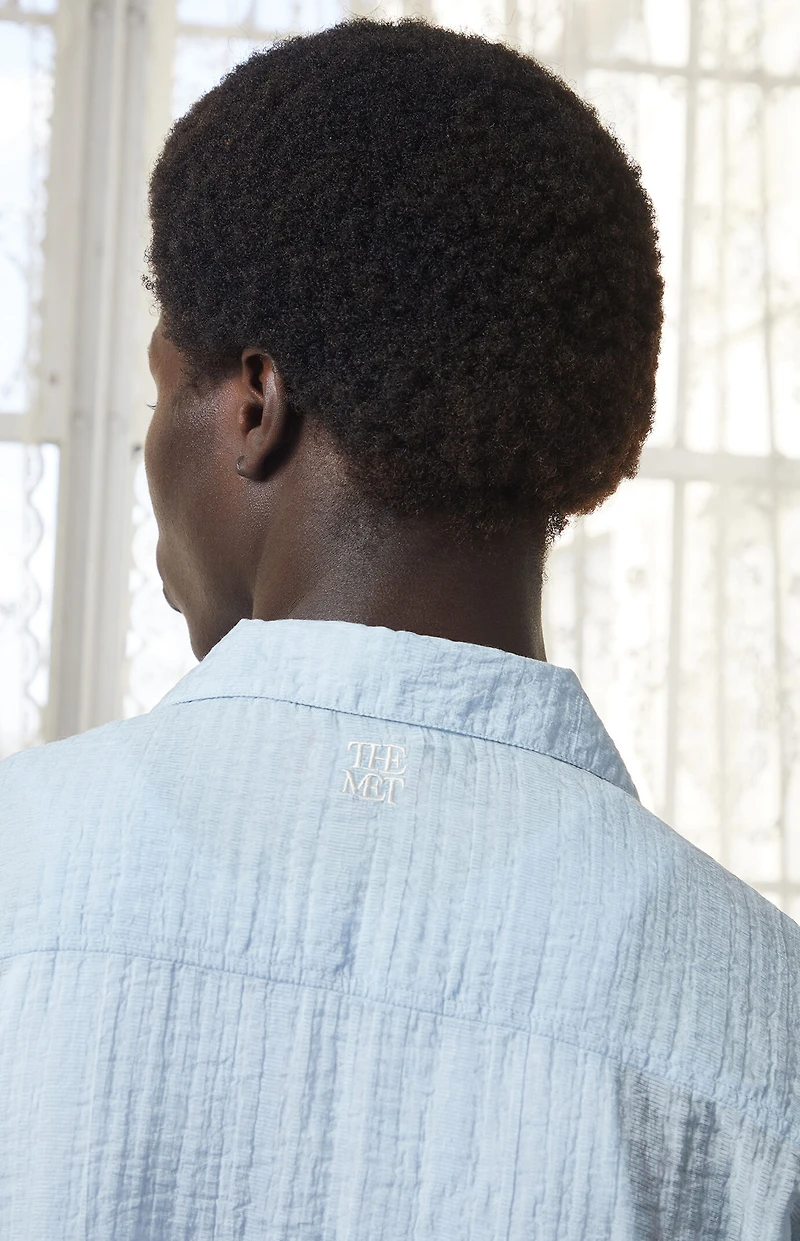 The Met x Pacsun Seersucker Cropped Button Up Long Sleeve Shirt