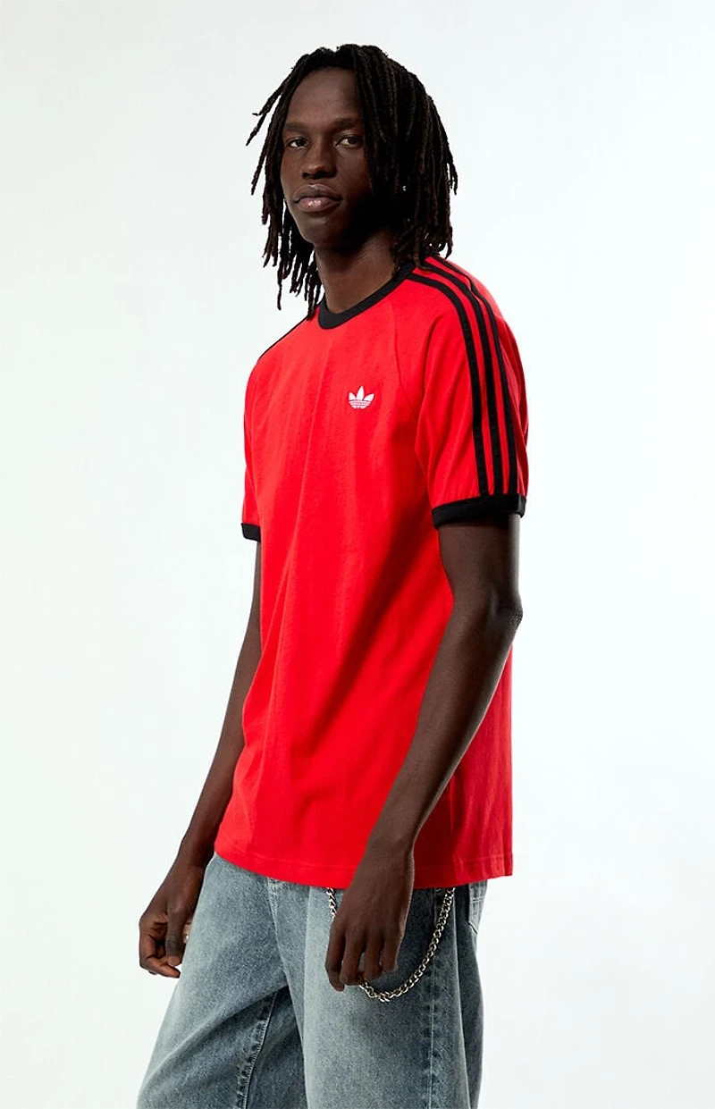 adidas Red Three Stripes Ringer T-Shirt