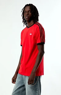adidas Red Three Stripes Ringer T-Shirt