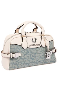 True Religion Brooks Leopard Denim Belted Satchel Bag