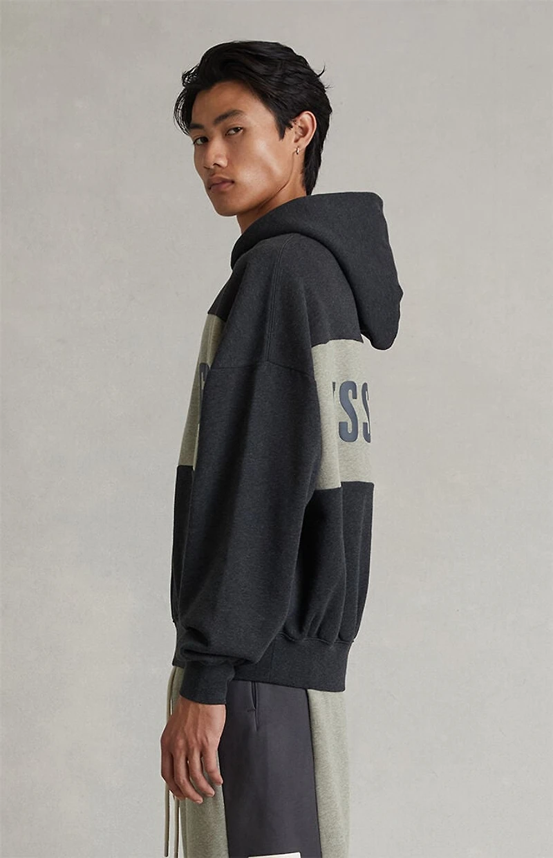 Fear of God ESSENTIALS Iron Grey Heather Paneled Cropped Relaxed Hoodie