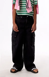 Pacsun Kids Baggy Jeans Frayed Cargo Black Wash
