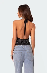 Edikted Open Back Mesh Rhinestone Bodysuit