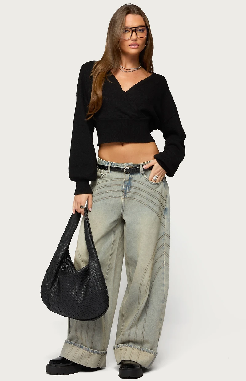 Edikted Cuffed Low Rise Baggy Jeans