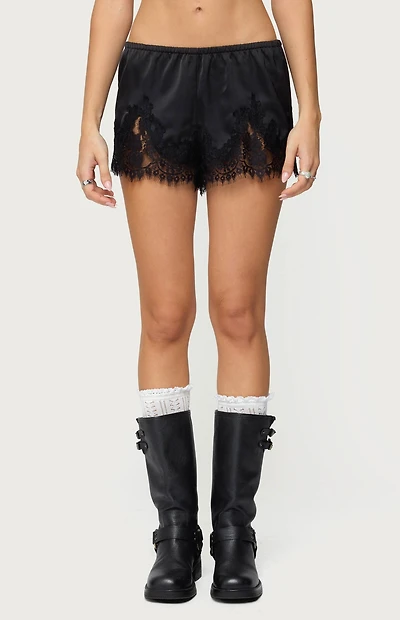 Edikted Reisa Lacey Satin Effect Shorts