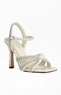 AZALEA WANG Women's Elara Ivory Pearl Sandal Heels