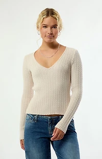 Your Favorite Maple Cable Knit V-Neck Sweater