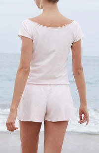 John Galt Pink Bonnie Off-The-Shoulder Crop Top
