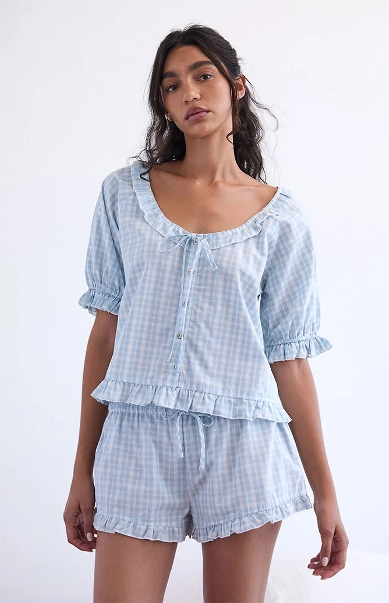 PS GOODNIGHT Printed Ruffle Short Sleeve Pajama Top