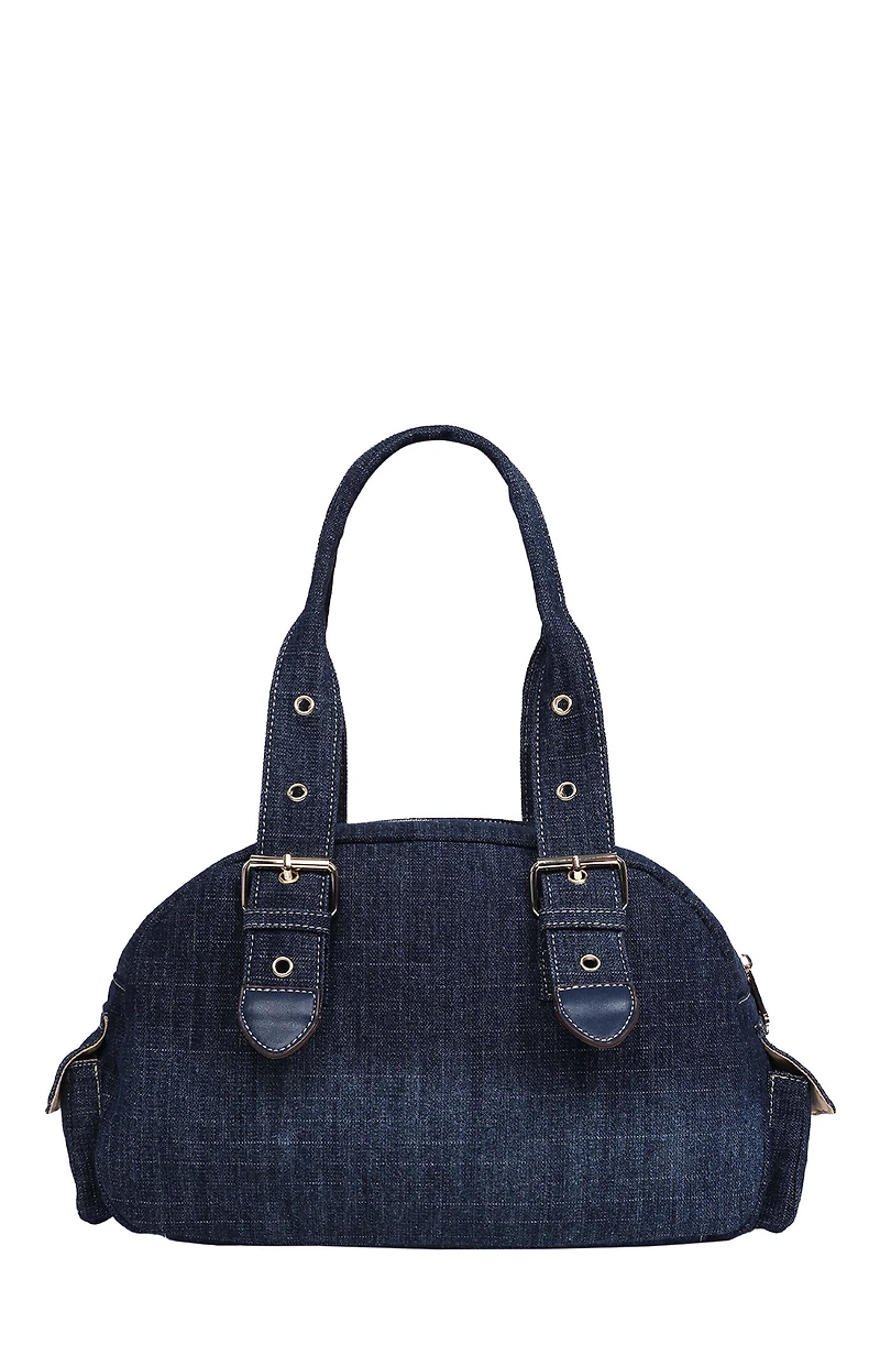 True Religion Dark Denim Multi Patch Satchel Bag