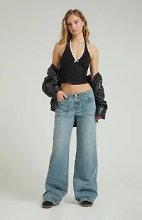 Pacsun Casey Low Rise Baggy Jeans Patch Pocket Medium Indigo