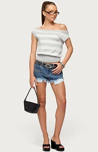 Edikted Hettie Striped Off The Shoulder Knit Top