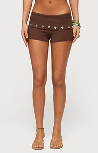 Edikted Masha Iridescent Button Foldover Shorts