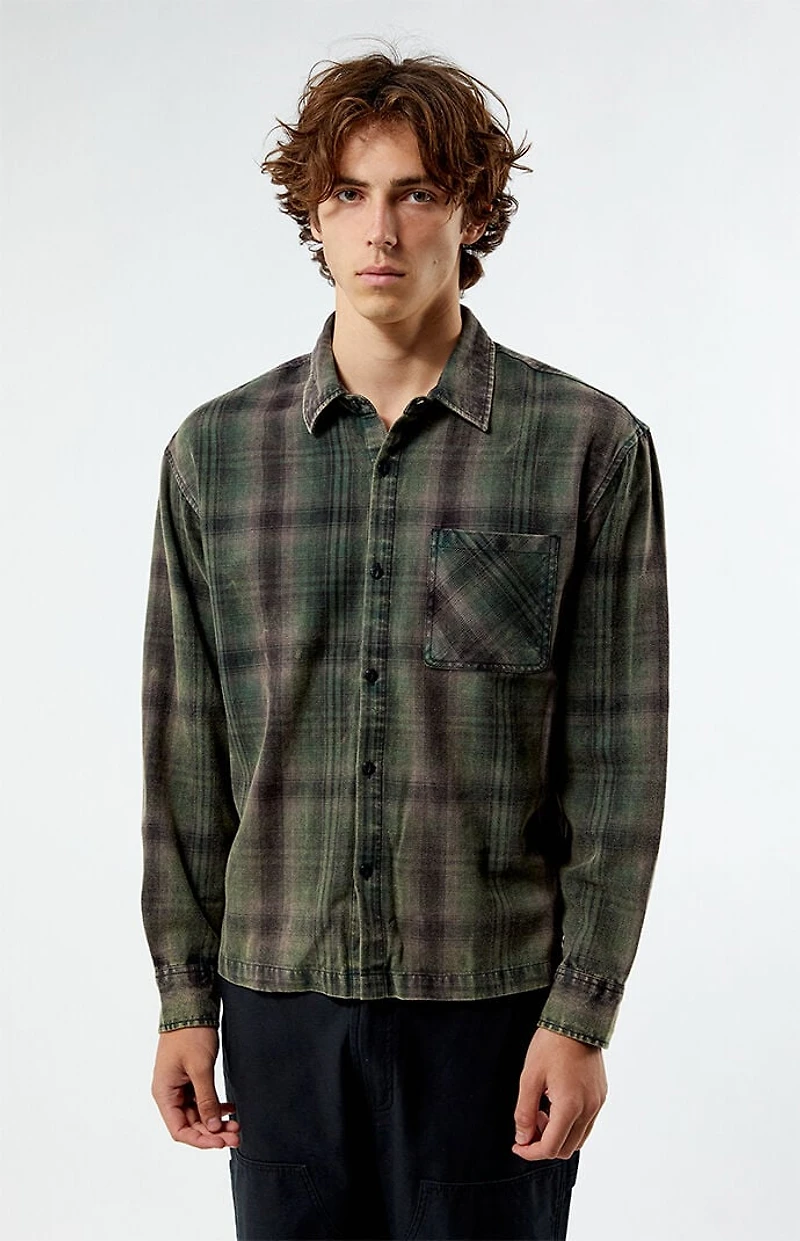 Pacsun Black & Green Washed Cropped Flannel Shirt