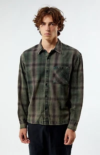 Pacsun Black & Green Washed Cropped Flannel Shirt