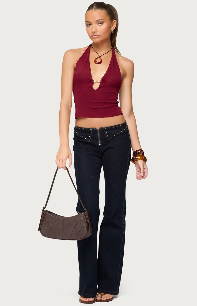 Edikted Missie Knitted Plunge Neck Halter Top