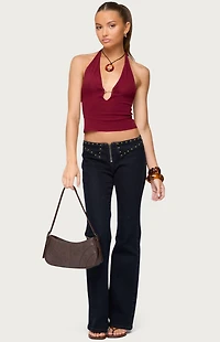 Edikted Missie Knitted Plunge Neck Halter Top