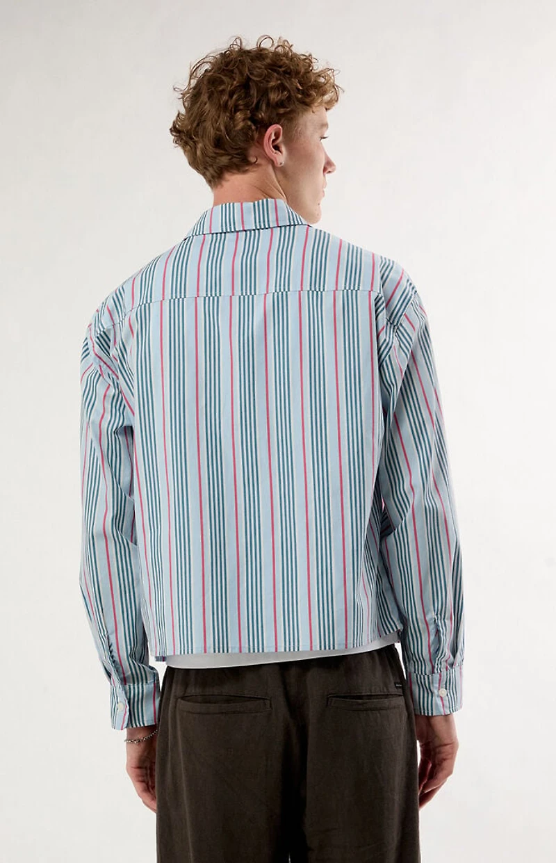 Pacsun Blue Striped Noto Long Sleeve Cropped Shirt