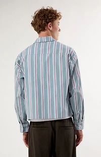 Pacsun Blue Striped Noto Long Sleeve Cropped Shirt
