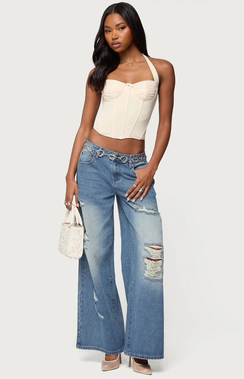 Edikted Frye Distressed Low Rise Baggy Jeans