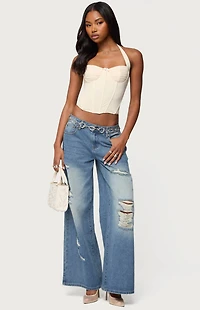 Edikted Frye Distressed Low Rise Baggy Jeans