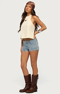 Edikted Western Stitch Studded Denim Micro Shorts