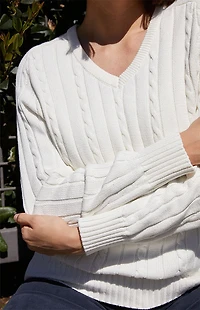 John Galt White Ida Cable Knit Sweater