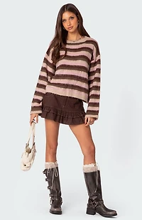 Edikted Oversized Fuzzy Striped Sweater