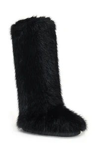 AZALEA WANG Women's Emir Black Faux Fur Flatform Boots
