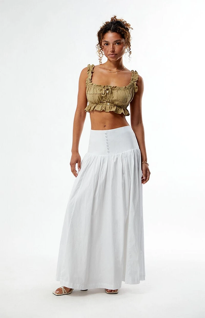 WEWOREWHAT Ruffle Button Crop Top