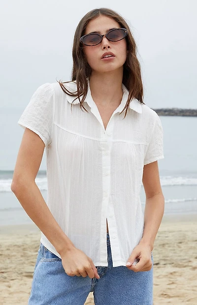 John Galt White Textured Teagan Collared Top