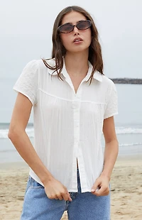 John Galt White Textured Teagan Collared Top