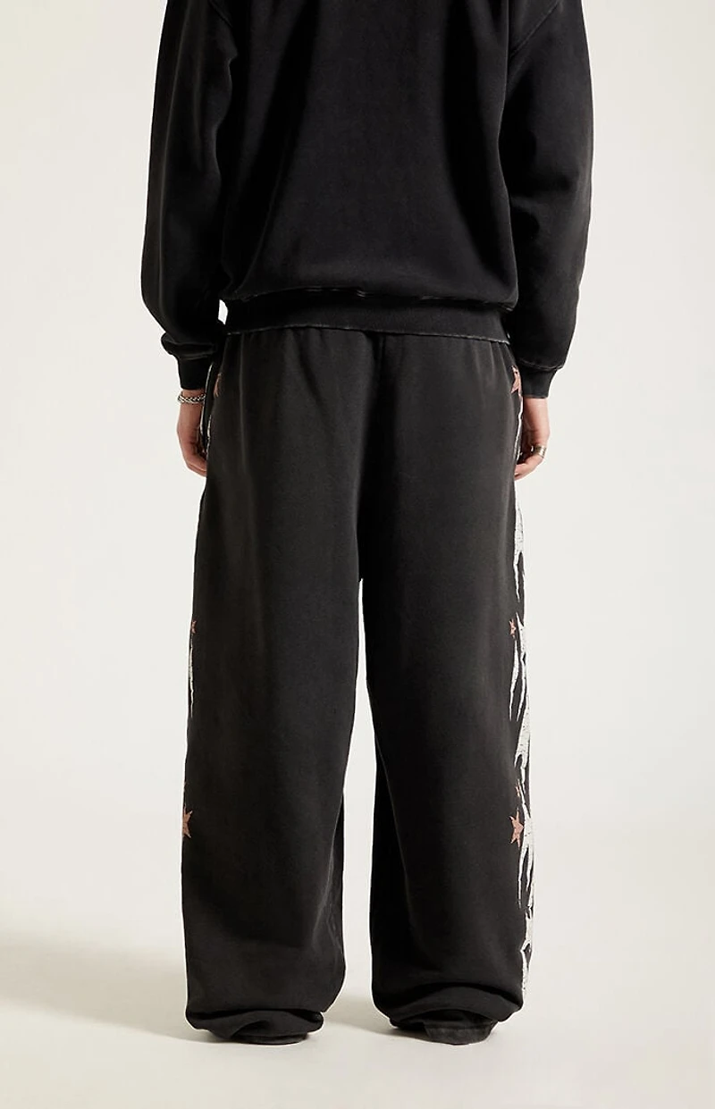 Pacsun Black Flame Star Fleece Baggy Sweatpants
