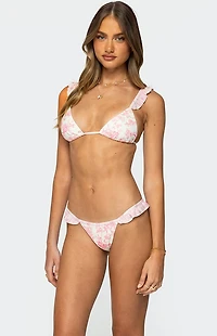 Edikted Floral Ruffle Triangle Bikini Top