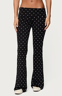 Edikted Daliya Polka Dot Fold Over Flared Leggings