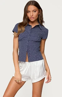 Edikted Polka Dot Tailored Button Up Shirt