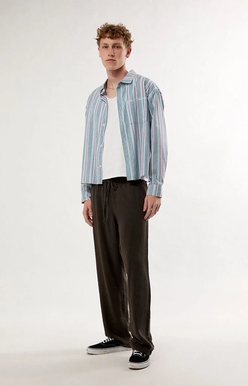 Pacsun Blue Striped Noto Long Sleeve Cropped Shirt