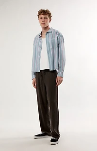 Pacsun Blue Striped Noto Long Sleeve Cropped Shirt