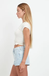 Pacsun Ivy High Waisted Festival Jean Shorts Zip Fly Light Blue