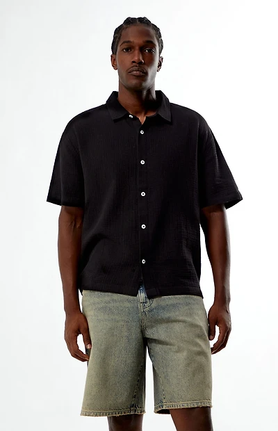 Pacsun Black Cropped Boxy Gauze Camp Shirt