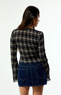 Beverly and Beck Sara Plaid Button Up Long Sleeve Top