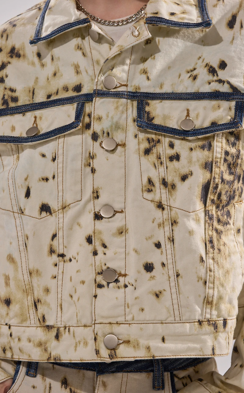 AZALEA WANG Santana Cow Print Denim Jacket