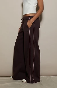 Pacsun Brown Contrast Piping Ultra Soft Fleece Baggy Sweatpants