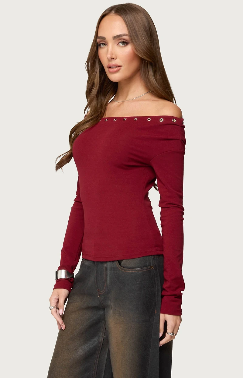 Edikted Rebekka Grommet Off Shoulder Top