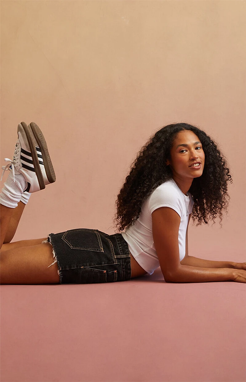 RARE DNM EDIT Black Frayed High Waisted Denim Festival Shorts