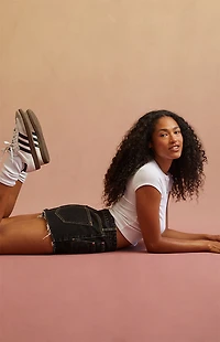 RARE DNM EDIT Black Frayed High Waisted Denim Festival Shorts