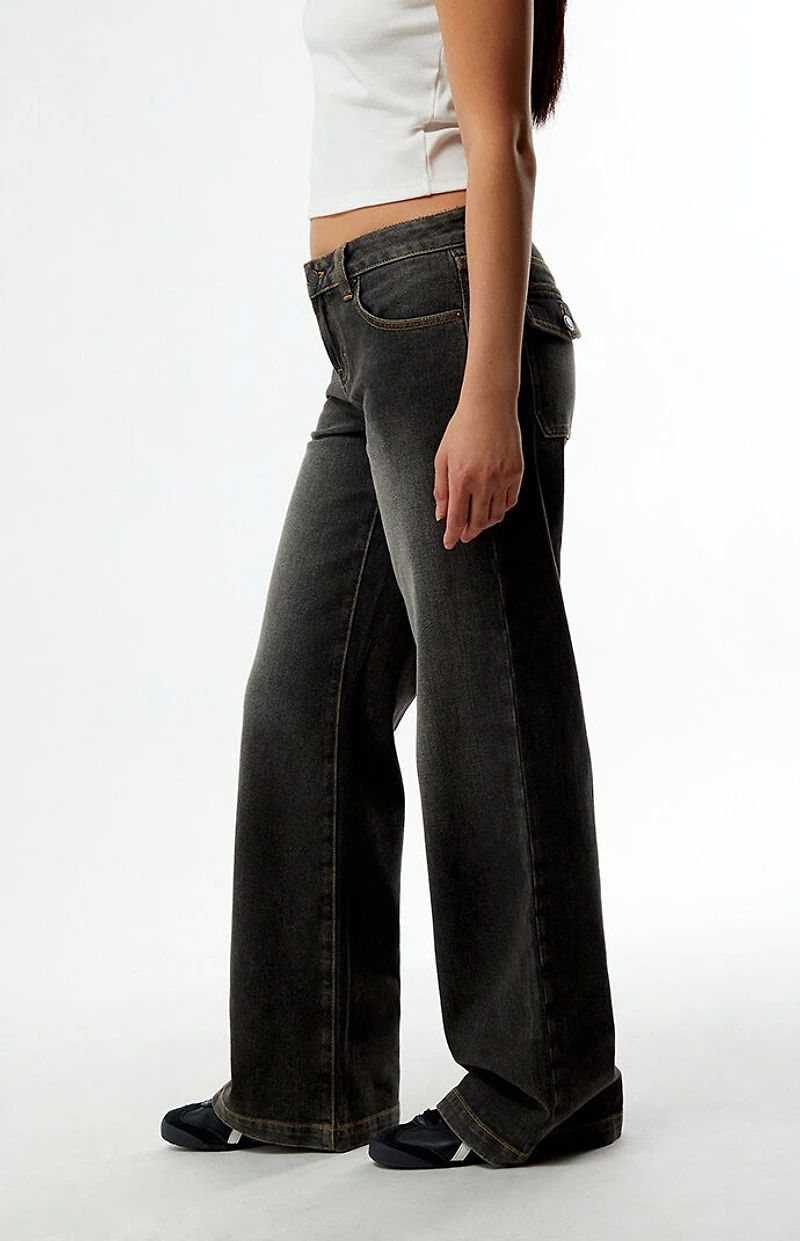 Pacsun Charlie Low Rise Baggy Bootcut Jeans Washed Black