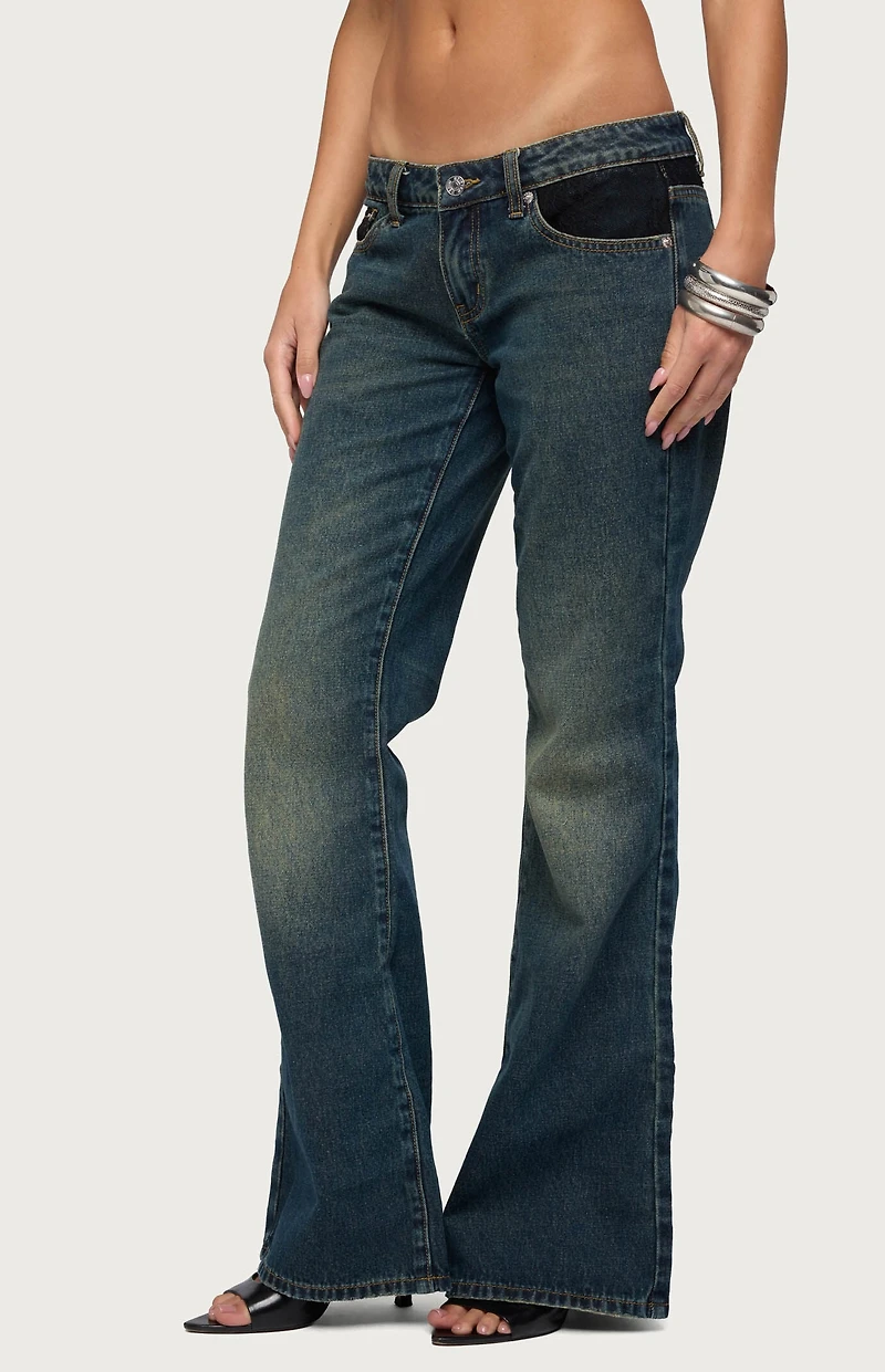Edikted Tatem Lacey Low Rise Flared Jeans