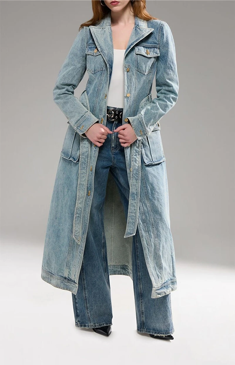 AZALEA WANG Lucienne Light Wash Denim Trench Coat