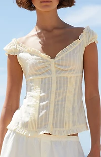 John Galt Yellow Embroiderd Elena Top